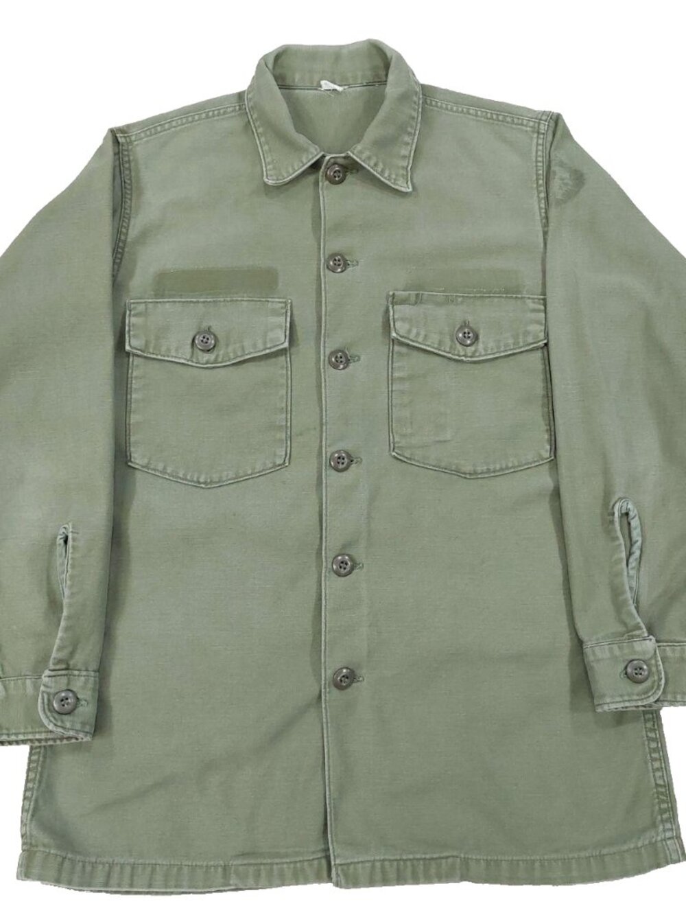 Vintage 60s Sateen Utility Shirt Mens 15.5x31 (Fits S-M) US Army OG-107, Vietnam